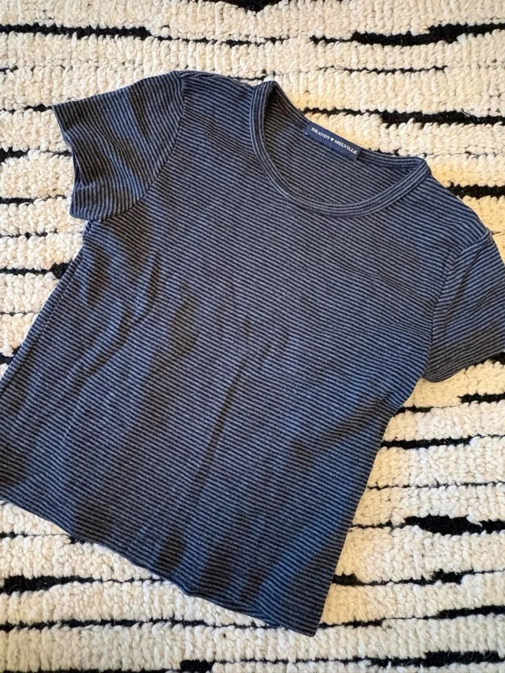 Brandy Melville Navy & Black Thin-Striped Short Sleeve Tee